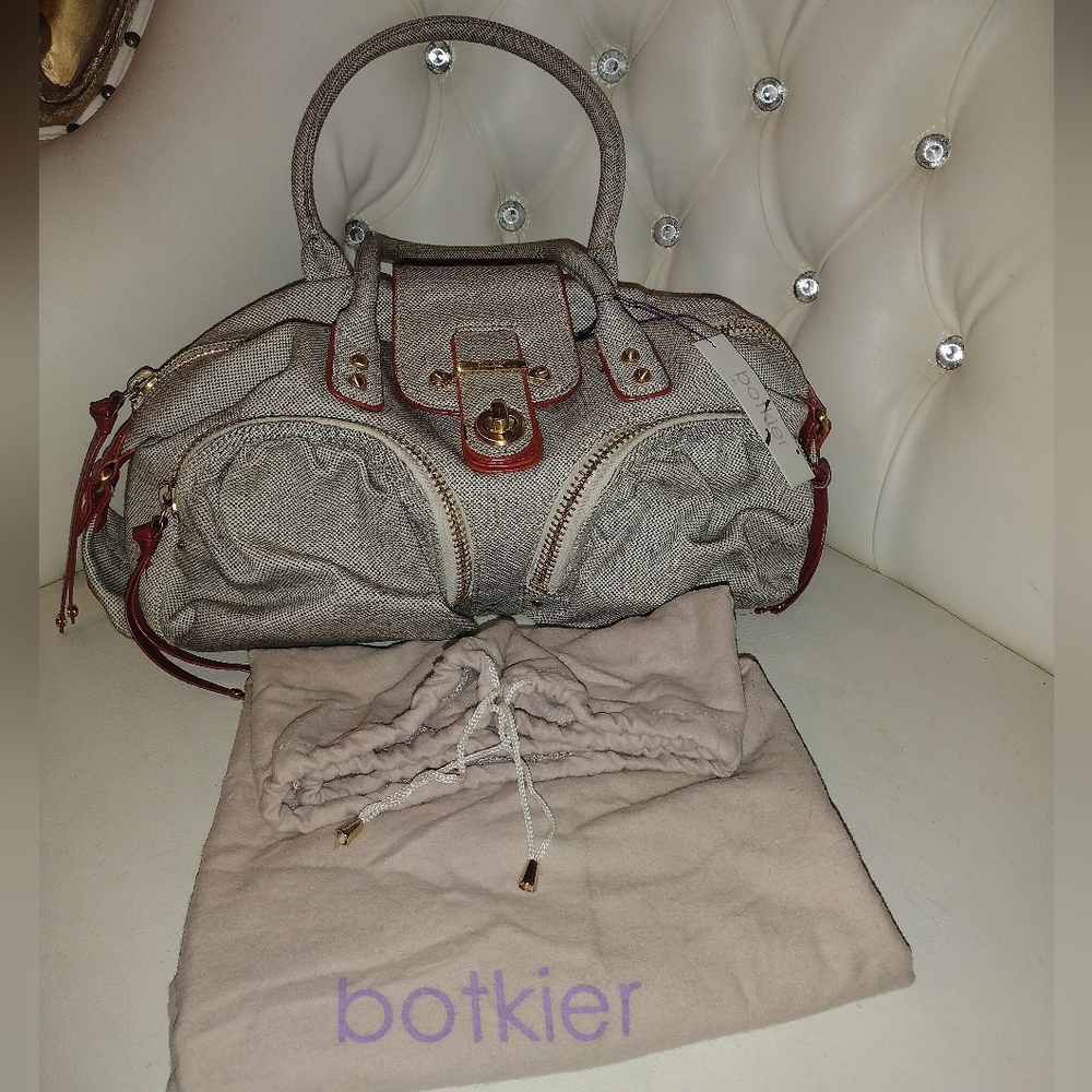Rare Botkier cloth and red leather trim small/medium satchel W/ Botkier dust bag
